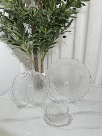 طقم صحون شفاف بحيف ذهبي حواف معرجة