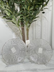 صحن تقديم فواكة شفاف بحيف ذهبي حجم وسط