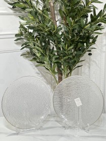 صحن تقديم شفاف بحيف ذهبي الحجم الكبير