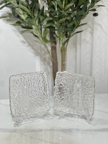 صحن تقديم شفاف بحيف  ذهبي شكل مربع