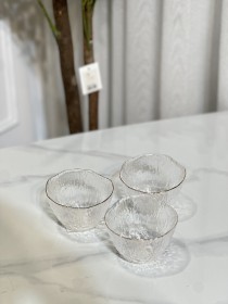 طقم 6 صحون مكسرات شفاف بحيف ذهبي