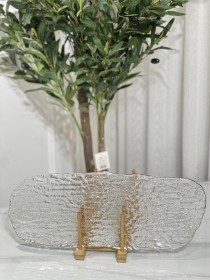 طبق تقديم ضيافة شفاف بحيف ذهبي شكل مستطيل