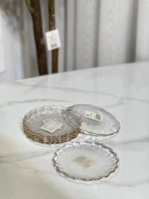 طقم 6 صحون فواكة شفاف بحيف ذهبي