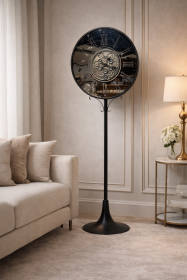 ساعة ديكور باللون الاسود والفضي