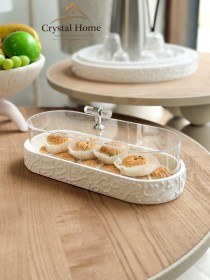 طبق تقديم حلويات شايش مزخرف بغطاء أكريلك الحجم الكبير