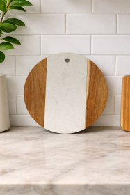 لوح ديكور مطبخ جرانيت وخشب بشكل دائري