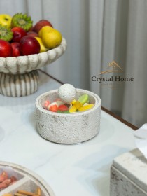 مضيفة مكسرات شايش بشكل دائري وغطاء أكريلك باللون الكابتشينو
