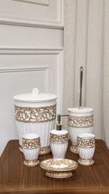 سيت حمام 6 قطع شايش ابيض وذهبي