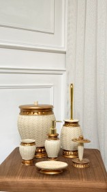 سيت حمام 6 قطع باللون البيج والذهبي