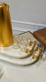 طقم فناجين 12 قطعة شفاف بحيف ذهبي