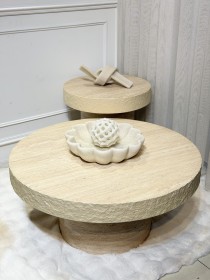 طاولة وسط قطعتين دائري خشب تقيل بيج  حجم وسط