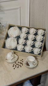 طقم فناجين قهوة 12 فنجان + 12 صحن بنقشة مميزة