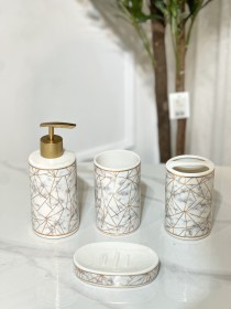 طقم مصابن 4 قطع باللون الابيض والذهبي