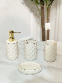 طقم مصابن 4 قطع باللون الابيض بحيف ذهبي